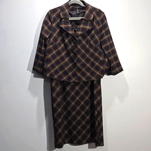 Vintage Nine West Brown Plaid Dress Set 16 - Picture 3 of 15